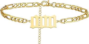 Angel Number Ankle Bracelet for Women 000 111 222 333 444 555 666 777 888 999 Gold plated Cuba Chain Anklet for Women Girls Gift Jewelry