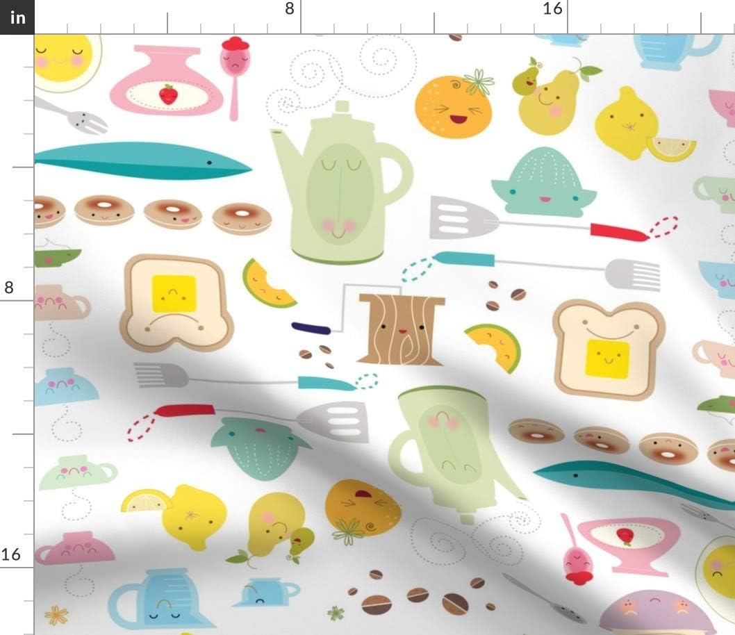 Spoonflower Fabric - Happy Lucky Vintage Kitchen Cream Coffee Mid Century Breakfast Food Printed on Petal Signature Cotton Fabric by The Yard - Sewing Quilting Apparel Crafts Decor
