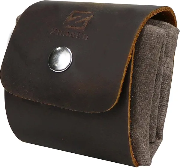 Waxed Canvas Foraging Pouch for Hiking, Collapsible Leather Belt Pouch Waist Bag with Drawstring & Buckle, Multi-Purpose Storage Bag for Camping