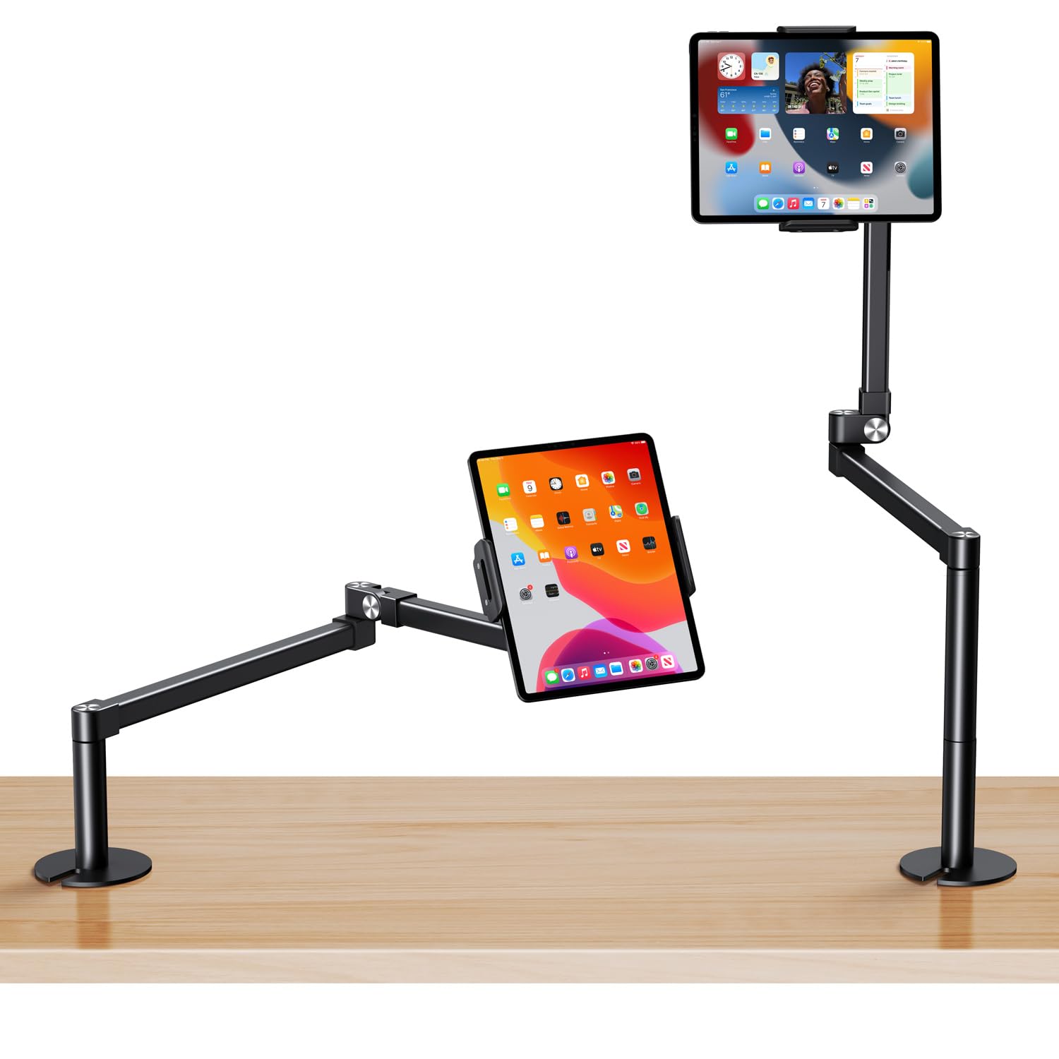 elitehood Long Arm iPad Desk Mount with Grommet Mounting Base Heavy Duty Aluminum Tablet Holder for Desk Swivel