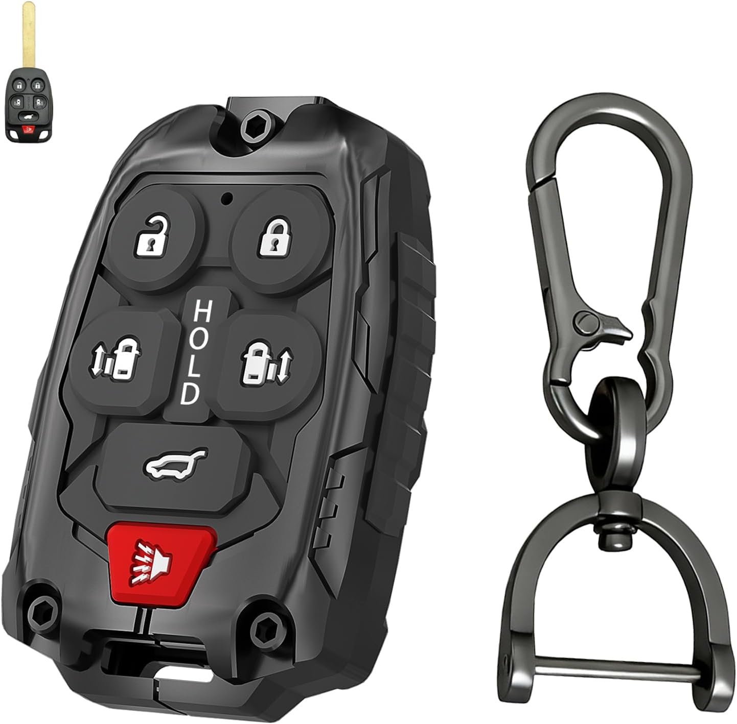 6-Button Key Shell Replacement Case for Honda 2011 2012 2013 Odyssey, Black, with Keychain and Installation Tools