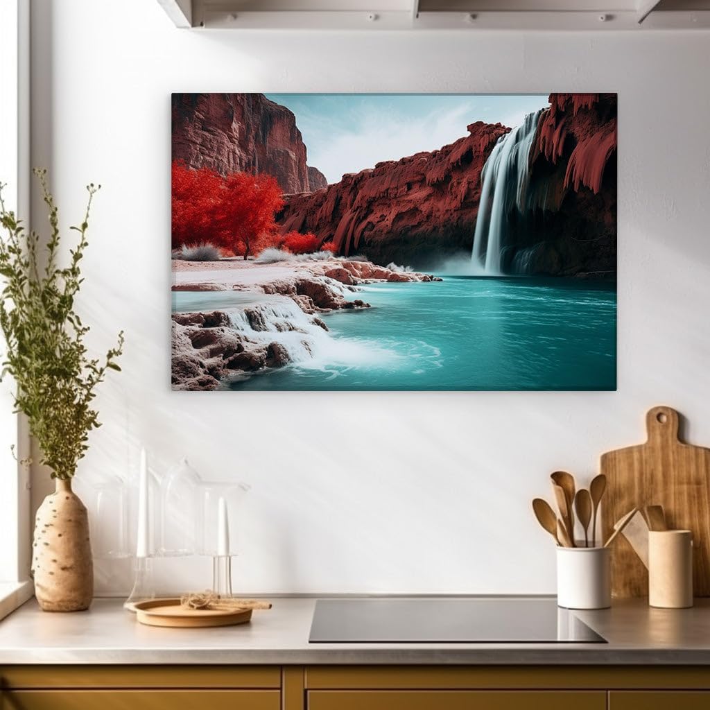 Canvas for Living room. Cascading Serenity Enveloped in Nature's Hues, 27 x 18 inch Canvas Wall Art - Contemporary Masterpieces - Modern Home Decor