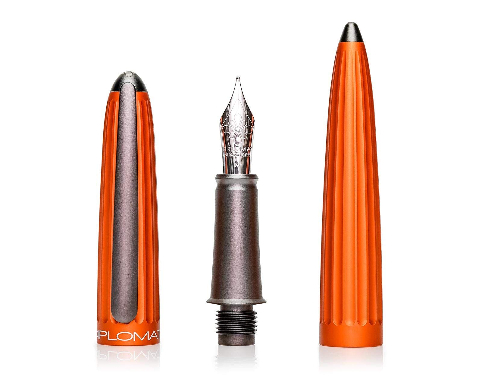 Octopus Diplomat Aero Füllhalter-Set Orange, Tinte und Lederetui | Mit Edelstahlfeder M, 30 ml Octopus Tinte Königsblau, Tintenkonverter und Stifteetui aus Leder