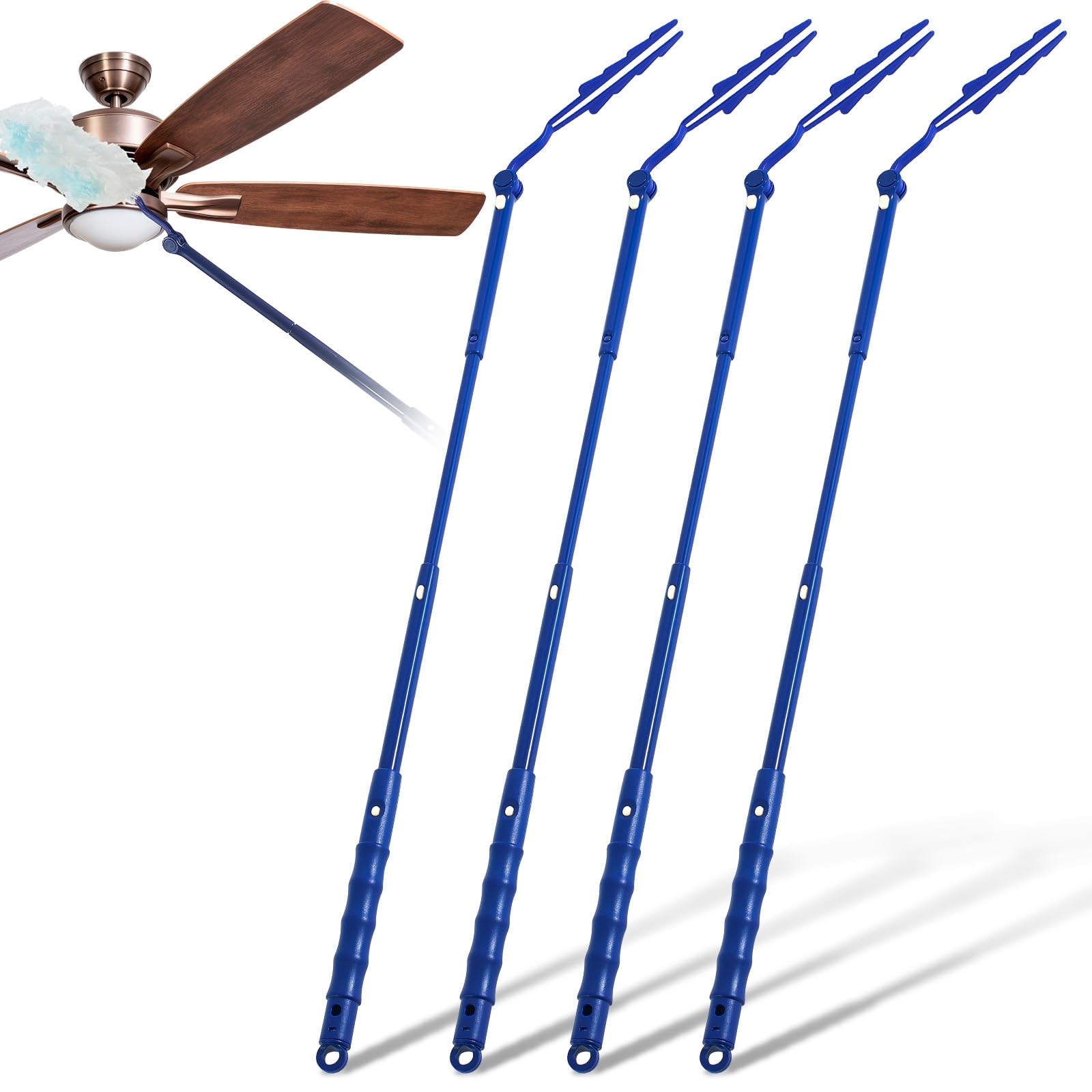 Colingmill 4 Pcs 3 ft Replacement Handles Compatible with Duster Refills, Extendable Long Extended Handle Only, Adjustable Length for Ceiling Fans, Blinds, Shelves, Windows (Blue)