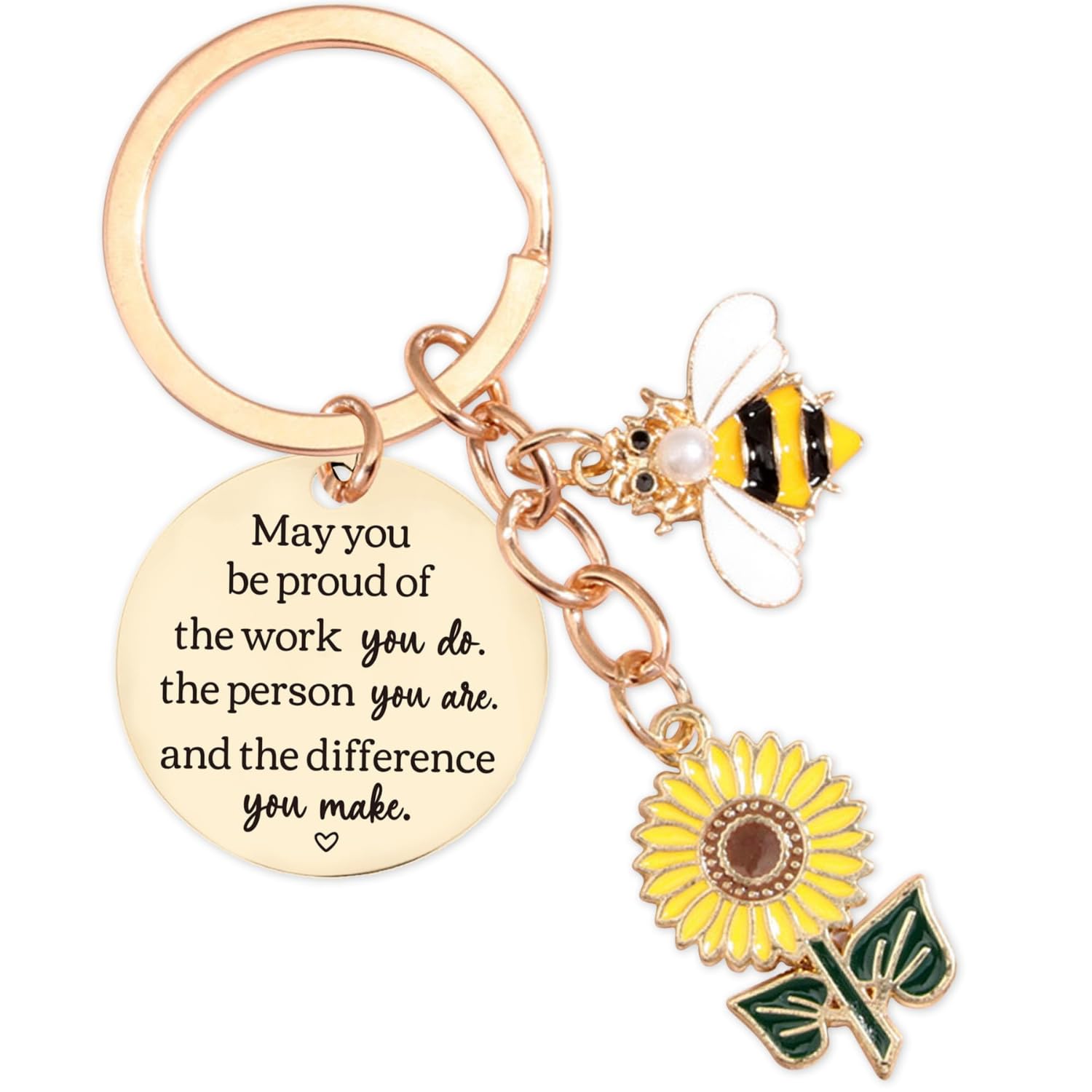 Sunflower Keychain, Bag Charm Bee Keychain with Inspirational Quote, Ideal for Keys or Bags, Perfect for Daily Use and Various Occasions, key chains for women-image-18