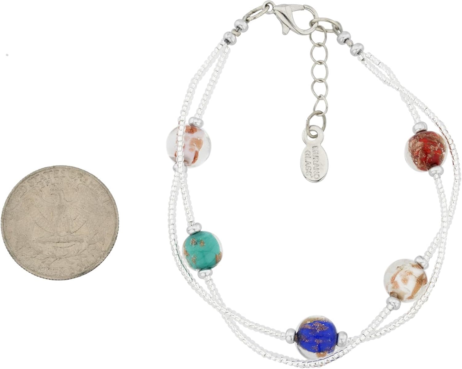 Glass Of Venice Aurora Murano Glass Bracelet Multicolor Handmade with Italian Sparkling Beads and .925 Sterling Silver-Lined Beads. Made in Venice, Italy of Blown Glass. Murano Glass Bracelets for Wom