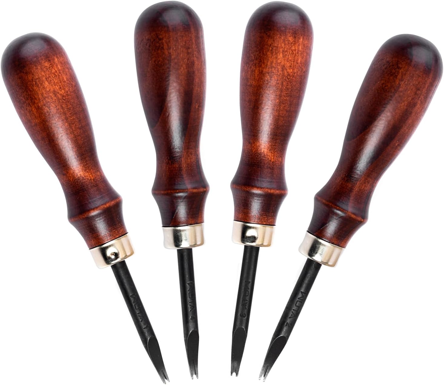 WUTA Leather Edge Bevelers, 4pc High Carbon Steel Edge Skiving Set, Wood Hand Edge Bevelers, Leather Craft Keen Edge Cutting for Beveling (0.8mm+1mm+1.2mm+1.4mm)