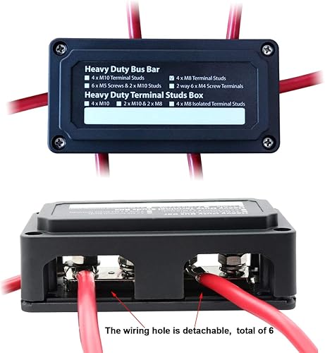 Miniatura 4 de Caja de barra de bus de 300 A (negro) con cubierta 4 pernos de 516 pulgadas (M8)  Barra colectora de bloque de distribución de energía de 300