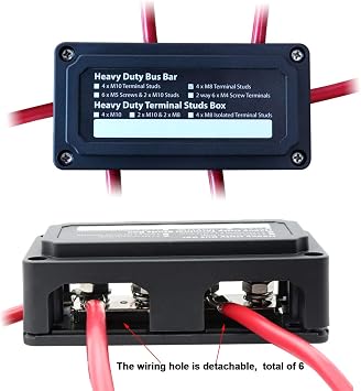 300A Bus Bar Box(Black) with Cover 4X 5/16 (M8) Studs | 300 Amp 12V - 48V DC Power Distribution Block Busbar