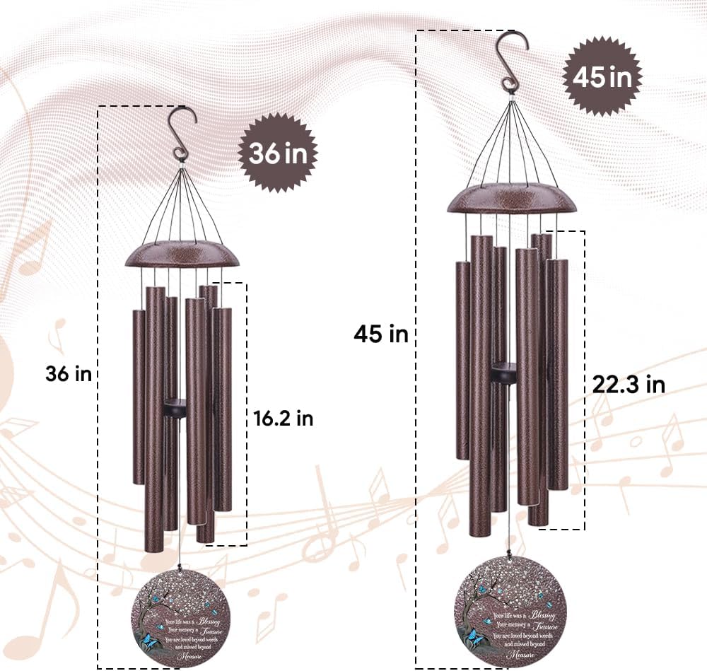 Personalized Wind Chimes, Butterfly Sympathy Wind Chime, in Loving Memory for Loss of Loved Dad/Mom, Metal Large Memorial Gifts, 36inch/45inch Deep Tone Wind Chime (Produced in USA)
