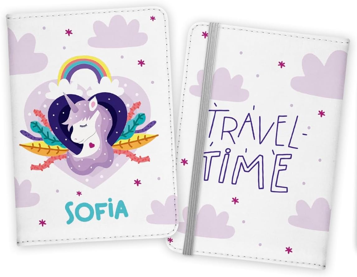 Personalized Passport holder, Personalized Passport Cover for Girls, Customized Unicorn Passport Cover and Luggage tag, Personalized Gift for girls, travel set Gift. (Passport Cover + 2 Tags)
