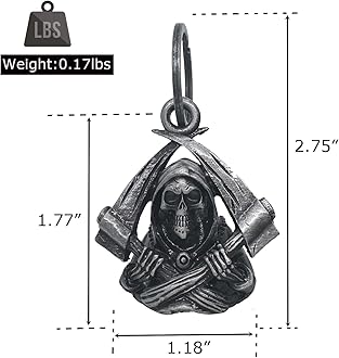 Dream Apparel motorcycle bells for bikers,heavy rider bells accessory and key chain for luck, Grim Reaper, Large