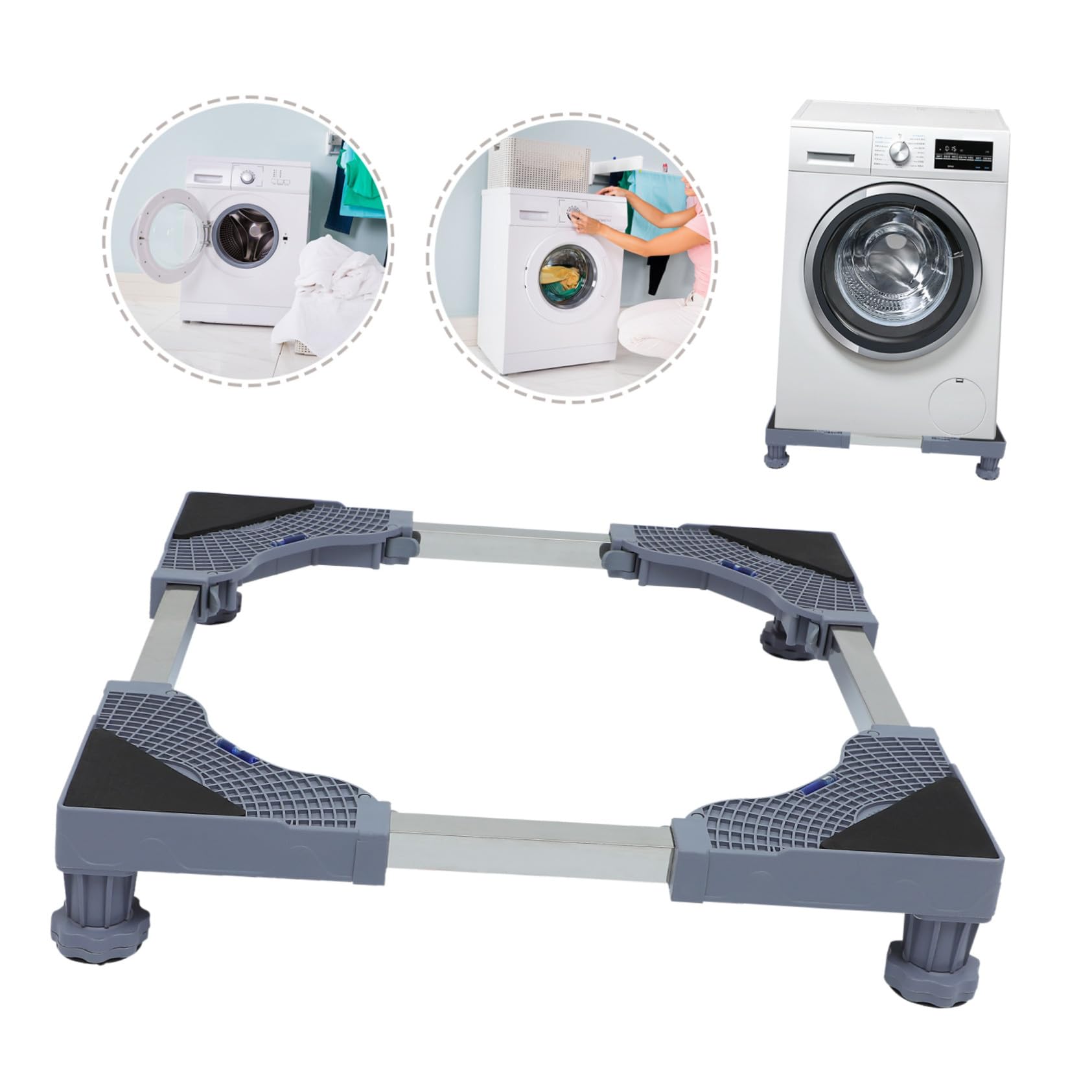 Soporte Móvil Patas Fuertes de Plástico Refrigerador y Lavadora para Base Ajustable Resistente y Desmontable Ruedas Giratorias 360 Grados para Limpieza y Reparación