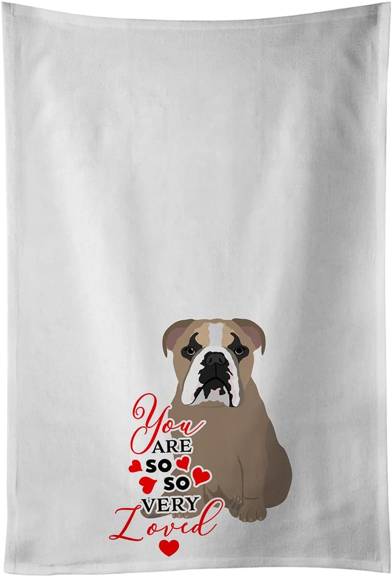 Caroline's Treasures WDK3911WTKT English Bulldog Lilac Tricolor so Loved White Kitchen Towel Set of 2 Dish Towels Decorative Bathroom Hand Towel for Hand, Face, Hair, Yoga, Tea, Dishcloth, 19 X 25, W