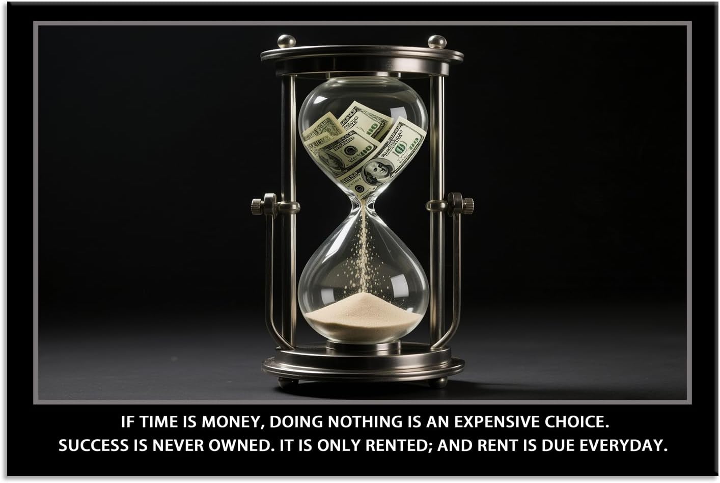 Time Is Money quote Inspirational Wall Art Cherish Motivational Wall Decor Hourglass Poster Canvas Painting Prints Wall Pictures for Home Office Gym Classroom Decor Framed Artwork [12''W x 18''H]