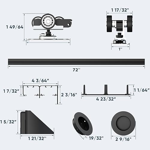 Miniatura 7 de JUBEST Herrajes para puerta de derivación de 6 pies con tiradores de dedo, riel de puerta corrediza de aluminio resistente para sistema de 2