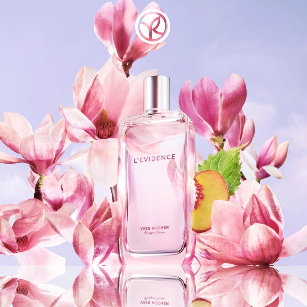 Yves Rocher Woda perfumowana L'Evidence 100 ml, świecące perfumy damskie z magnolią, brzoskwinią i paczulą, ekologiczna elegancja w minimalistycznej butelce | Długotrwała woda perfumowana dla kobiet, upcyclee fishing magnolia i pachouli pozostawia stylowy