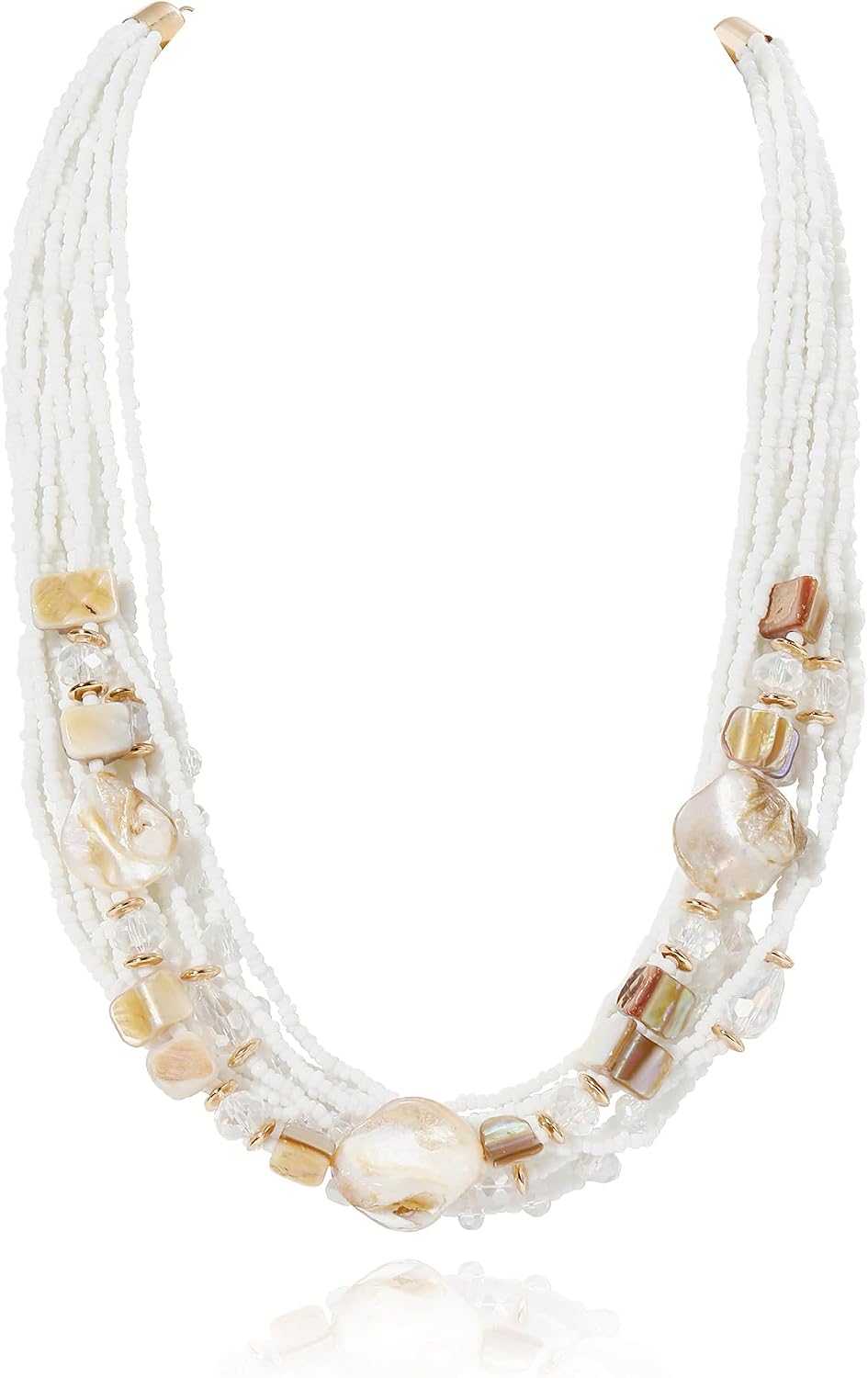 Firstmeet Stylish Multi-Layer Beaded Shell Necklace Beach Vacations Perfect Accessory for Women