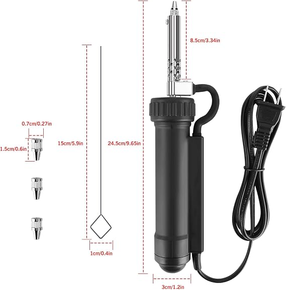 Electric Desoldering Pump, 110V 30W Automatic Solder Sucker with Anti-Splash Design & 3 Stainless Steel Tips, for PCB Through-Hole Components, Electronics Repair