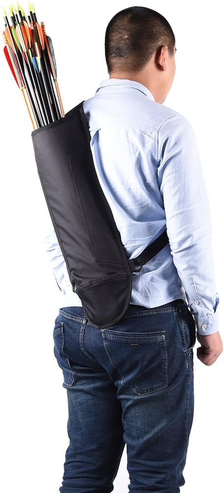 Adjustable Hunt Bow Back Quiver Archery Arrow Bag, Large Capacity with Shoulder Strap, Suitable for Outdoor Hunting - Black, 58 x 17 x 8cm