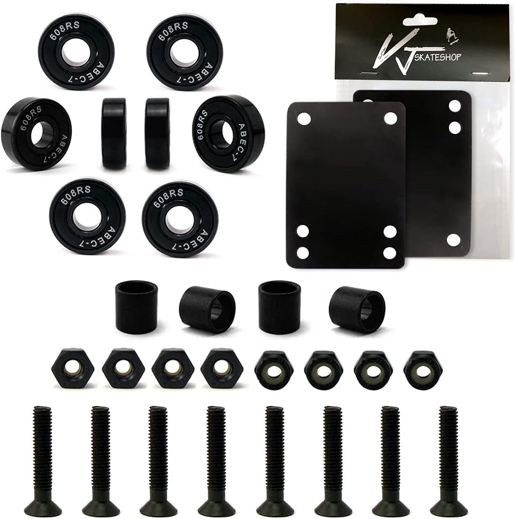 VJ 5.25 Skateboard Truck (139mm), Skateboard Wheels 52mm, Skateboard Bearings, Skateboard Pads, Skateboard Hardware 2 Set Black and White image 4