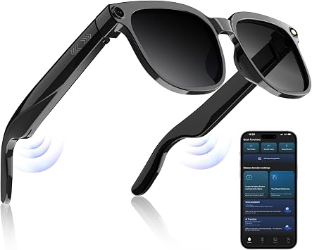 AI Smart Glasses with Camera for Men and Women, 8MP HD Bluetooth Camera Glasses, Replaceable Lenses/Real-Time Translation/Voice Control, Music Playback for Travel/Outdoor/Business Black