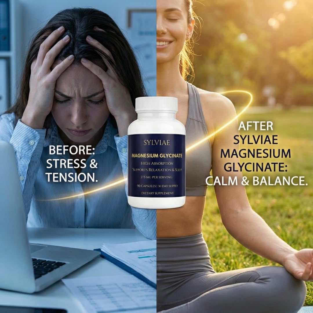 Magnesium Glycinate 275mg Elemental Magnesium, 90 Capsules - High Absorption Supplement for Sleep, Calm and Muscle Recovery - Non-GMO, Vegan, Gluten Free - 30 Day Supply