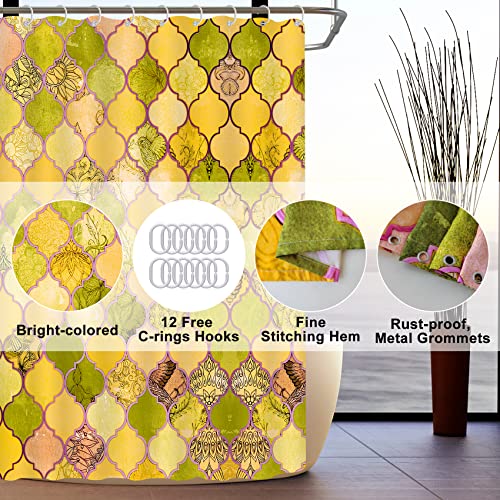 Alexex Gradient Shower Curtains For Bathroom, Yellow/Green Ombre Bathroom Curtain, Geometric Quatrefoil Bath Curtain Sets, Watercolor Modern Tribal Patterned Shower Curtain 72 X 78 Inch #TOP2