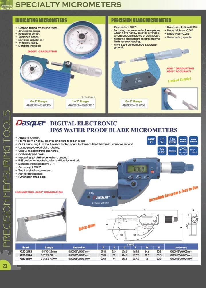 Dasqua 4410-1130 125-150Mm/5-6" Ip65 Digital Outside Micrometer