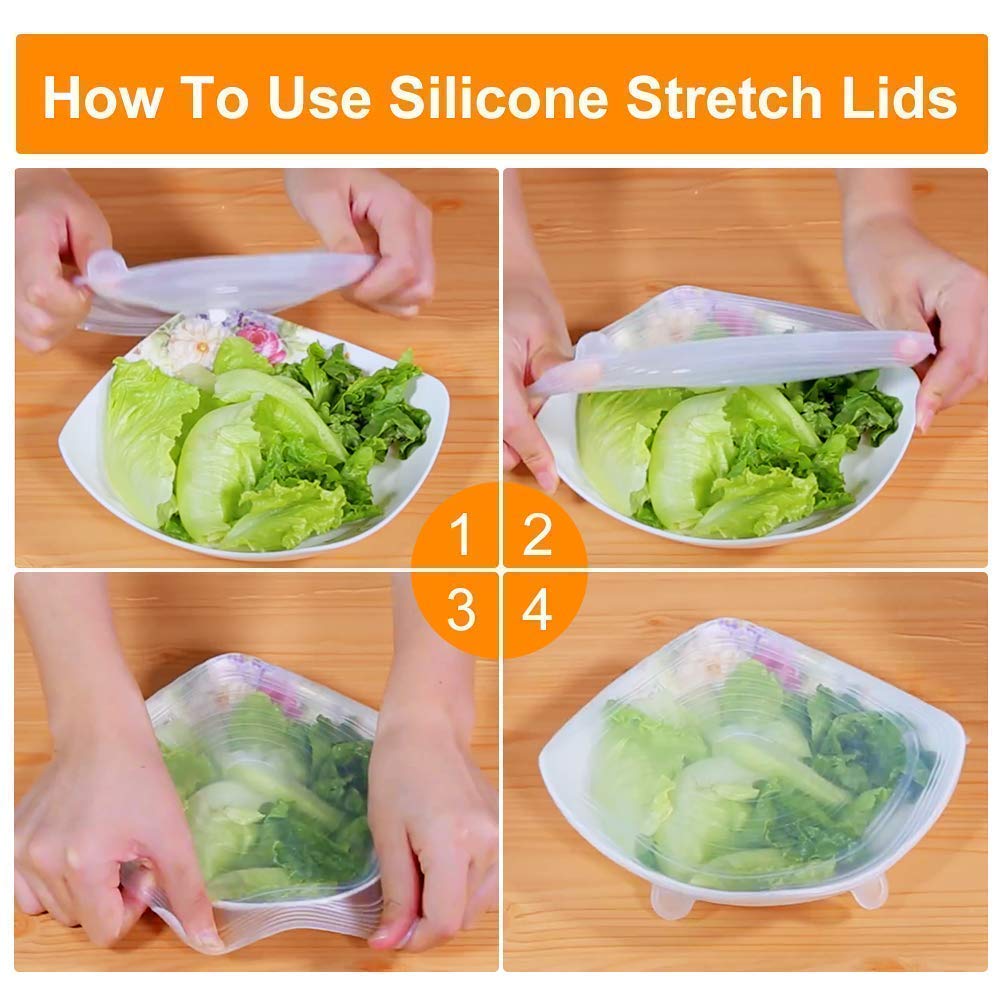 Microwave Safe, Reusable, Durable, Dishwasher Silicone Stretch Lids Flexible Bowl Covers for Bowl, Can, Jar, Glassware (Set of 6) — Amazon image 5