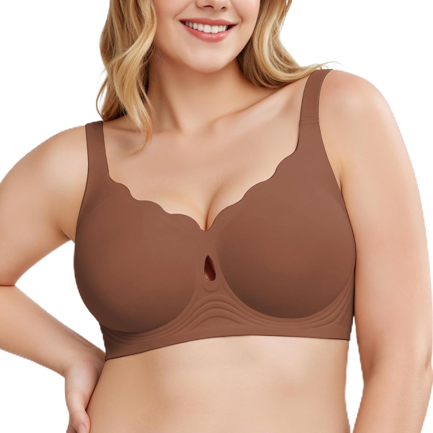 UIMERO Jelly Wireless Bra for Women Wave Neck Seamless Gel B