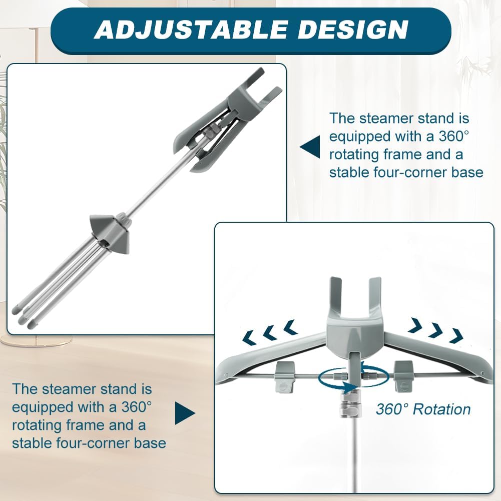 Steamer Hanger Stand with Adjustable Height, Portable Steamer Rack with Handheld Ironing Board＆Hair Remover for Steaming Clothes for Homes Clothing Stores & Hotels