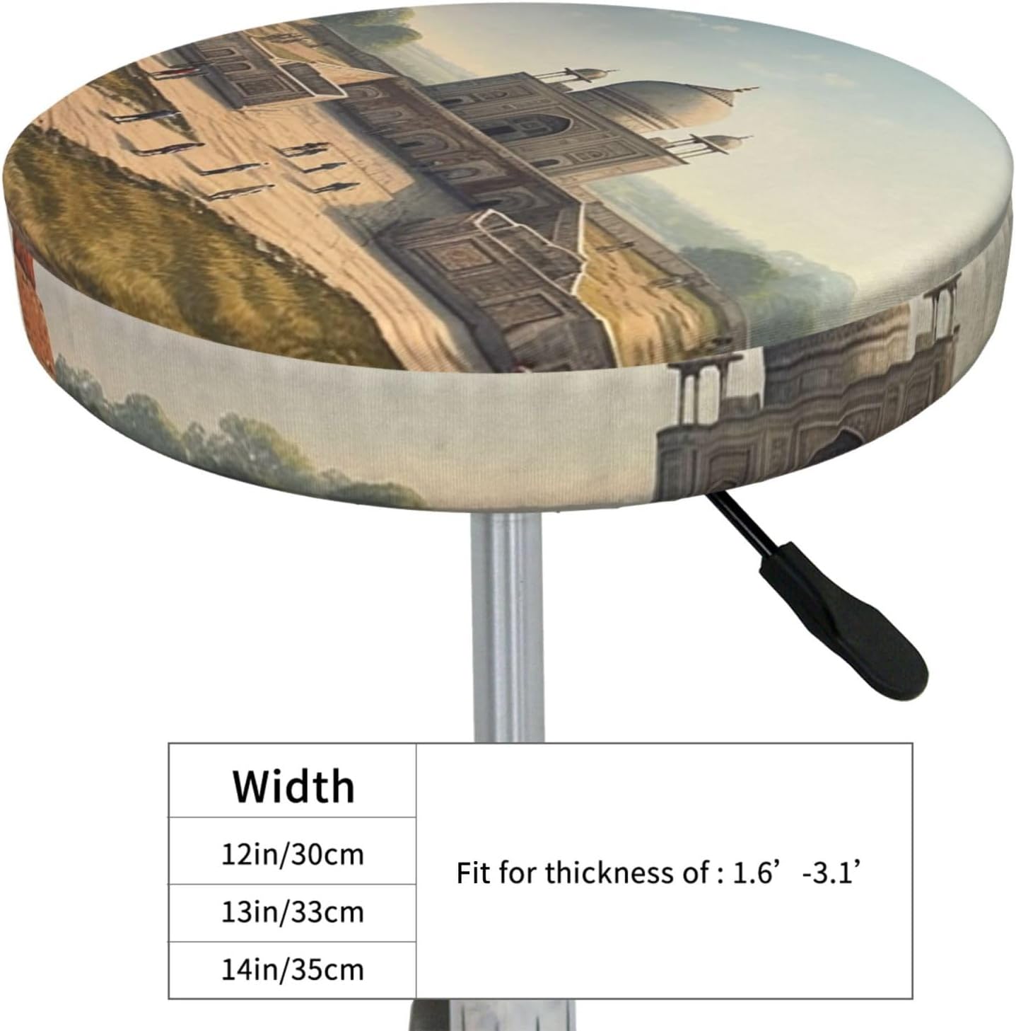 Bar Stool Cover Round Elastic Stool Cushion Covers Historical Site Painting Bar Chair Cover Washable Stool Cushion Slipcover Stretch Stool Seat Covers for 12-14 Inch Chair
