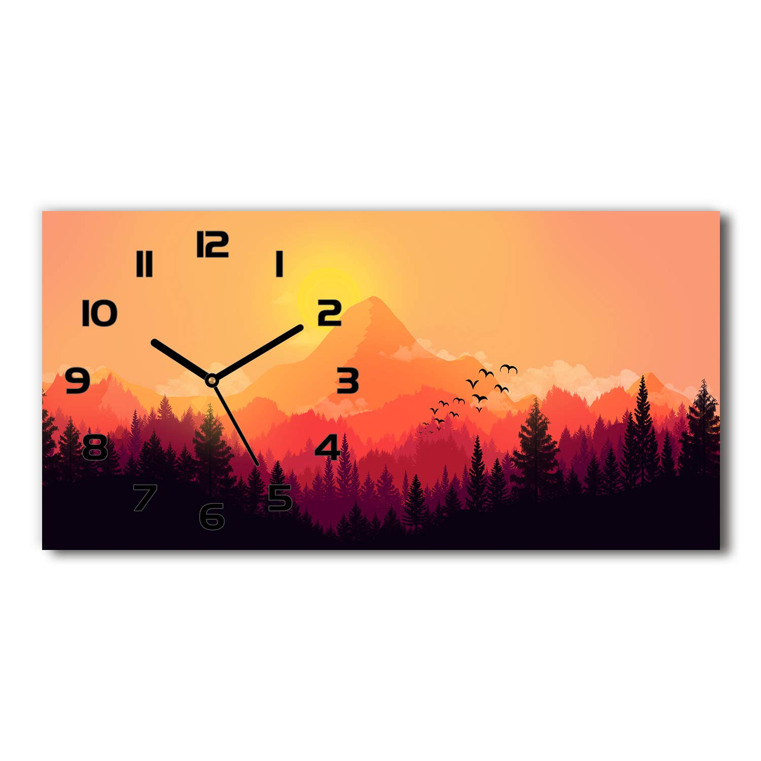 Horloge en verre 60x30cm Tulup noire avec motif de montagnes impression sur pied