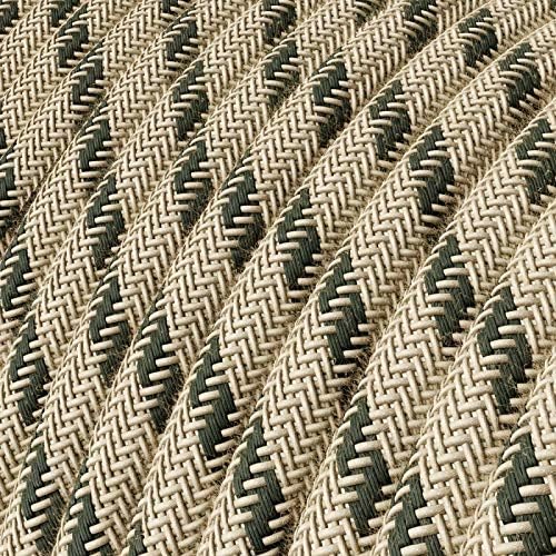 CA Creative Cables Natural & Charcoal Linen Stripe Covered Round Electric Cable - RD54-150ft, 3 x 18 AWG