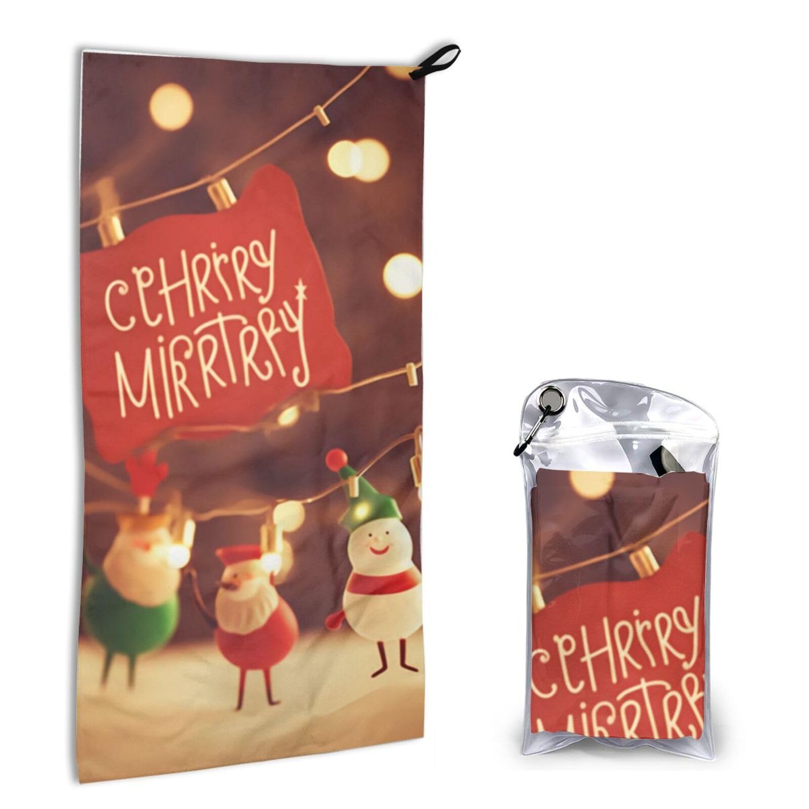 BWWHCCTI Quick Dry Hand Towel With Bag - Merry Christmas cartoon Printed Super Absorbent Face Cloth Microfiber Travel Sports Towels 40x80cm