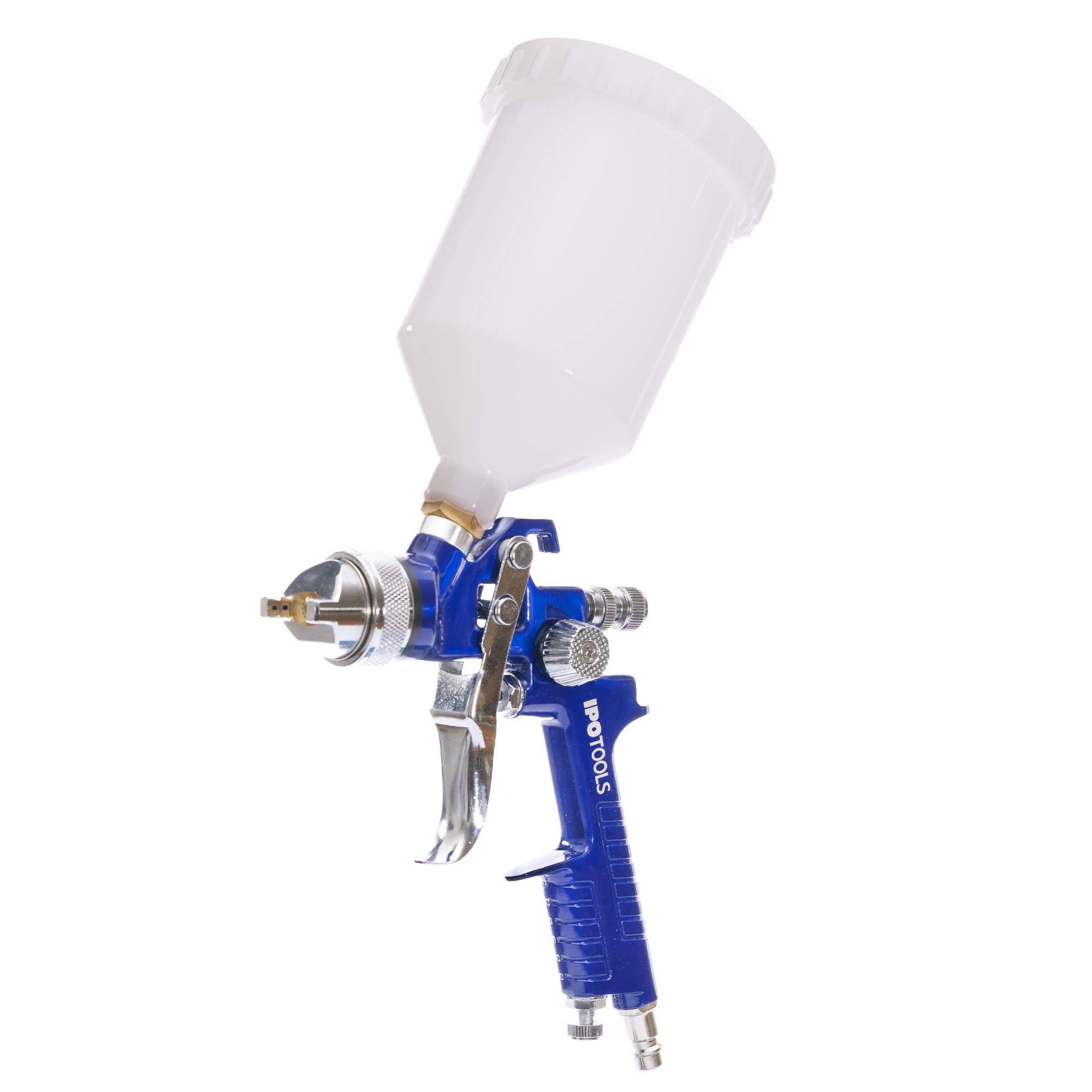 IPOTOOLS Pistola per Verniciare A Spruzzo HVLP H-827P - Pistole a spruzzo per verniciare – con ugello in plastica da 600 ml e Un ugello in Acciaio Inox 1,3 mm + Set di ugello 2,0 mm