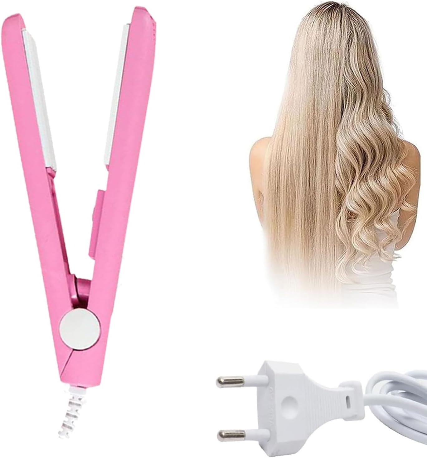 2-in-1 stijltang, stijltang van keramiek, voor glad of krullend haar, mini-stijltang, voor lang en kort haar, draagbare krulspelden, geschikt voor alle haartypes (rood)