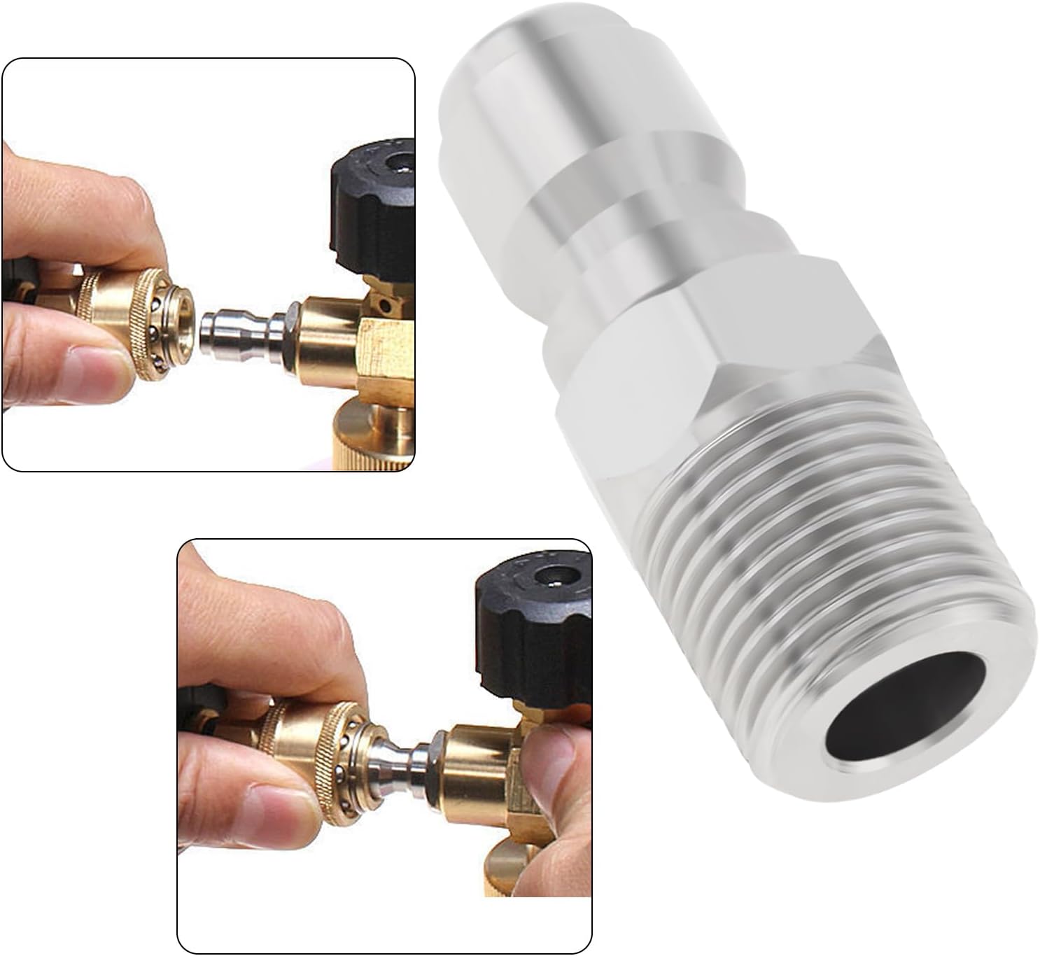 2 Pcs NPT 3/8 Inch Pressure Washer Coupler, Fitting Stainless Steel Quick Connect Fittings Plug for Cleaning Machine 5000 PSI
