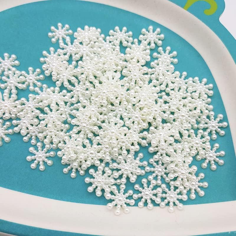 100 Pcs Christmas White Snowflake Flat Back,Chic Pearls Resin Crafting Snowflake for DIY Craft Cardmaking Embellishments, Snow Resin Making Accessories