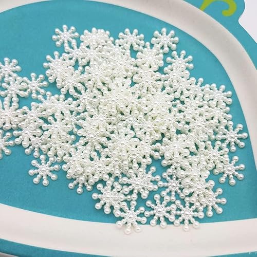 100 Pcs Christmas White Snowflake Flat Back,Chic Pearls Resin Crafting Snowflake for DIY Craft Cardmaking Embellishments, Snow Resin Making Accessories