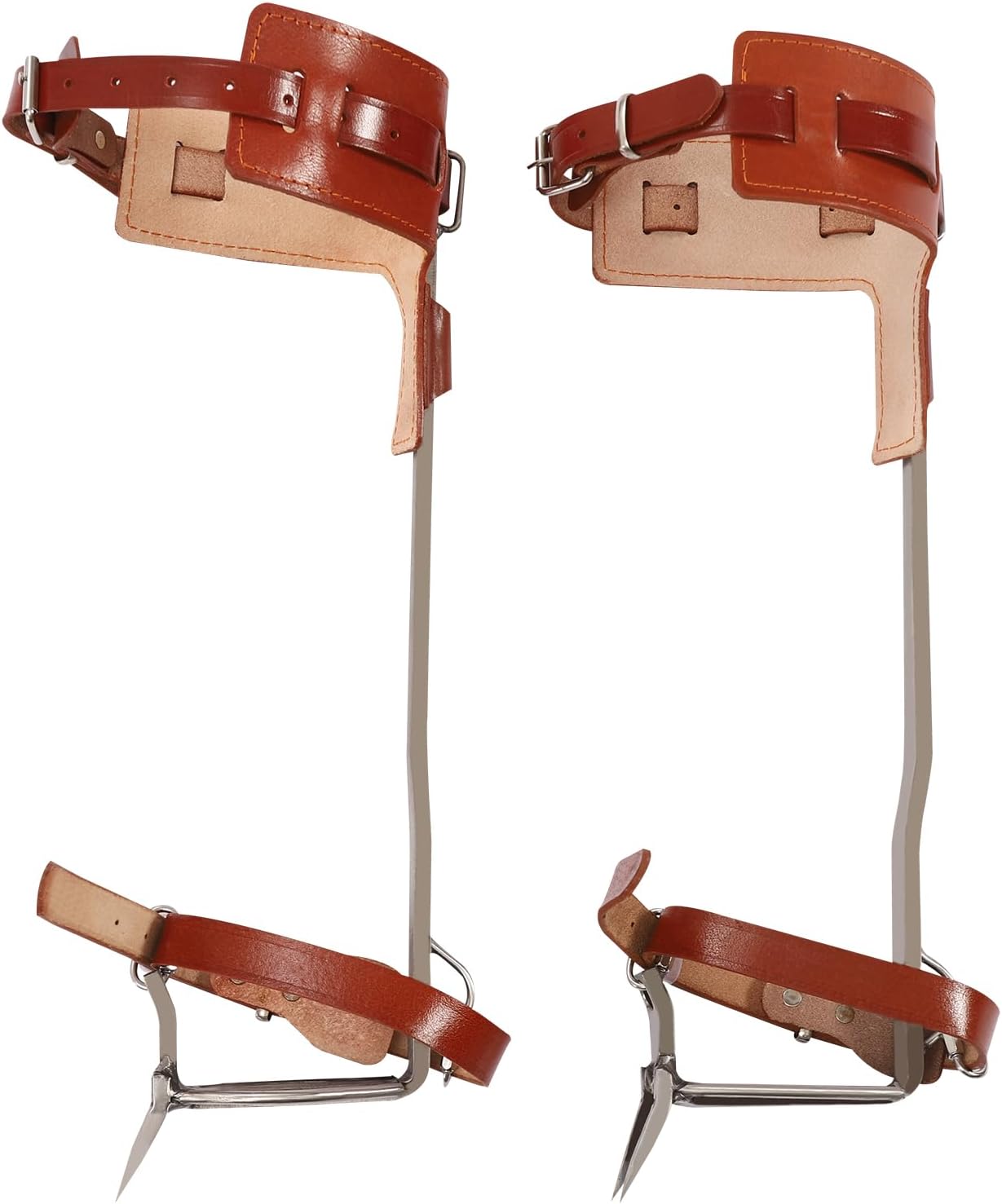 Climbing Tree Spikes Stainless-Steel, Tree Gaffs Pads Spur Gear Climbing Steps Spurs Tool with Adjustable Straps and Cow Leather Padding for Climbers, Logging, Hunting Observation, Fruit Picking