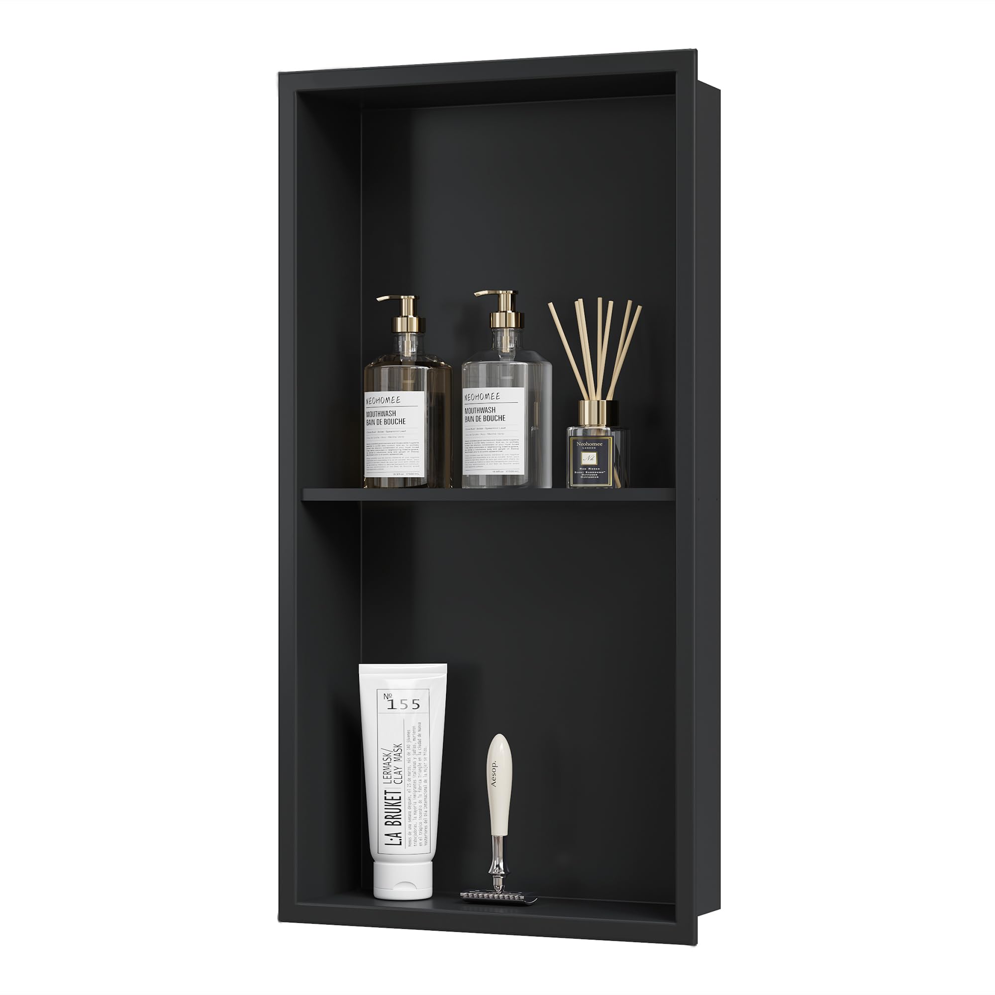 Neodrain Stainless Steel Shower Niche with Shelf Recessed Double Niche Shower Storage for Bathroom 60 x 30 cm, Black — image 1