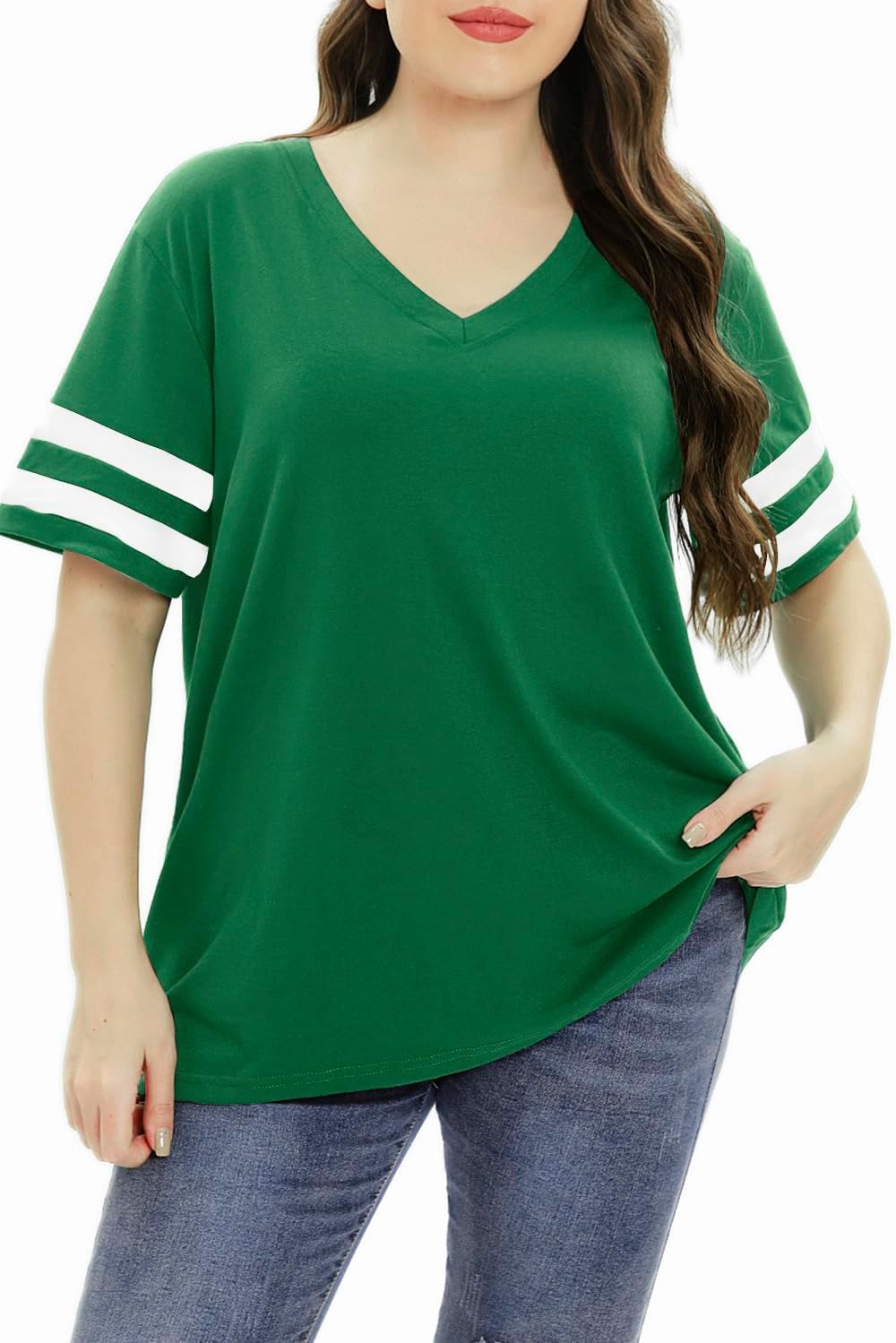 Womens Plus Size Tops Summer Short Sleeve Casual Loose Tunic V Neck Tee T Shirts 1X-5X - Image 2