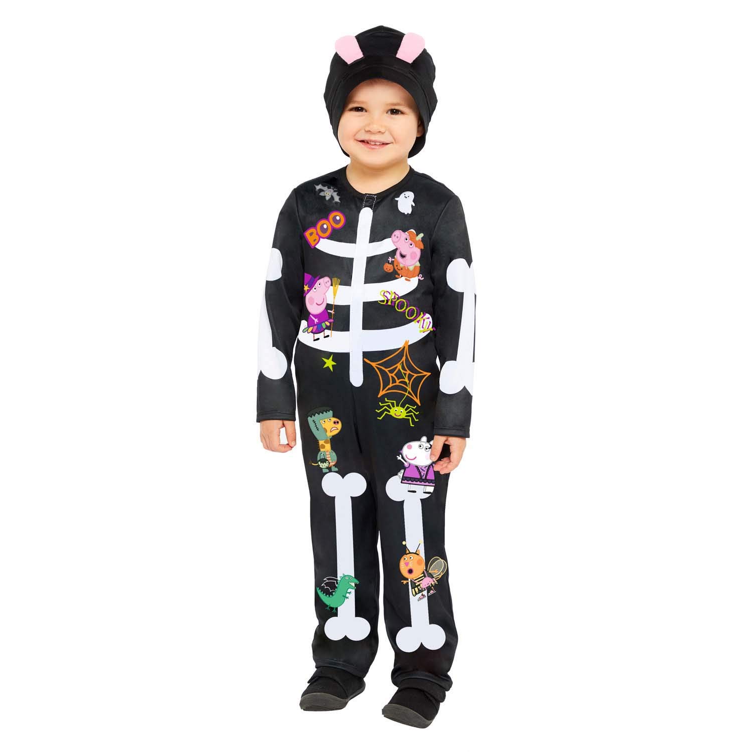 Amscan 9907584 - Unisex Kids Halloween Peppa Skeleton Jumpsuit Fancy Dress Costume Age: 3-4 Years