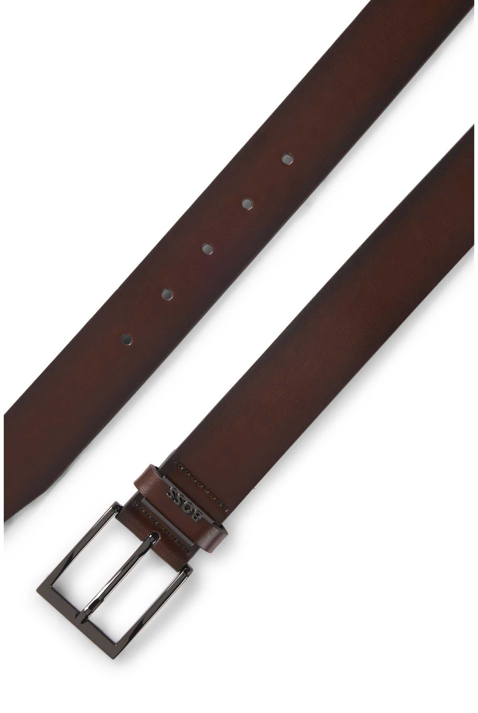 BOSS Męski pasek Cole-Ant Sz35 z włoskiej skóry z metalowym logo, ciemnobrązowy, 90
