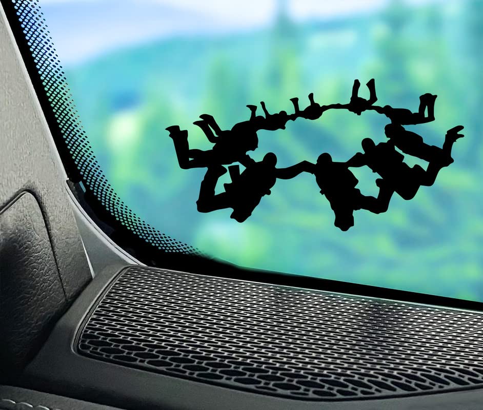 Sky Diving Group on Dashboard Passion Cool Enjoy Thrilling Vinyl Sticker Decal for Car Bumper Truck Van SUV Window Wall Boat Cup Tumblers Laptop or Any Smooth Surface 5x3