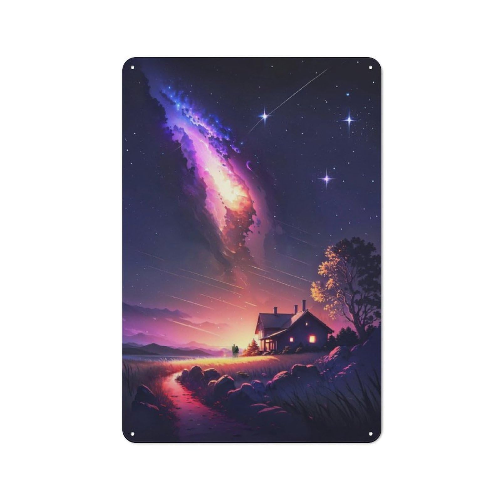 Junmoney Sunset Stardust Retreat For Lounge Or Reading Corner, Rustic Tin Sign 30X20cm, For An Autumn Update To Lounge And Reading Corner