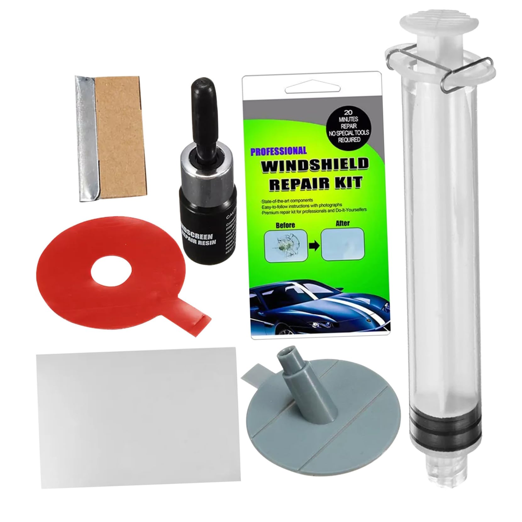 BESTYASH 1 Set Windshield Repair Kit Complete Repair Tools for Auto Windshield Cracks Easy to Use Portable Versatile Restores Transparency and Integrity