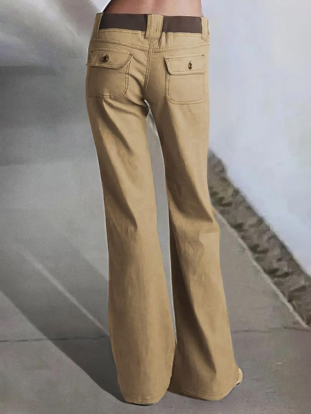 Flamingals Low Rise Cargo Wide Leg Pants for Women Drawstring Flap Pockets Y2K Bow Tie Casual Flare Pants